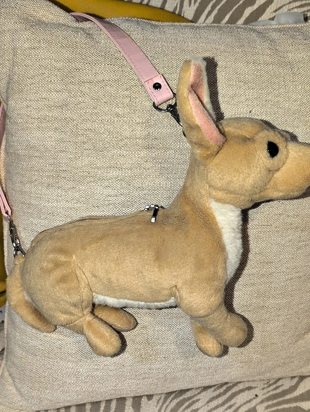 Plush Deer Mini Hand Bag in Tan & Pink